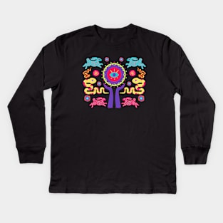 Colorful Evil Eye Symbol with Animals and Flowers Kids Long Sleeve T-Shirt